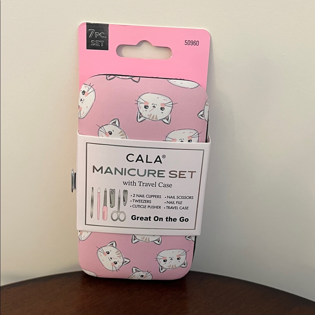Cala Pink Cat Manicure Set With Travel Case